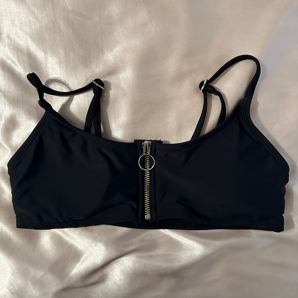 Forever 21 Black Zipper Front Bikini Top
